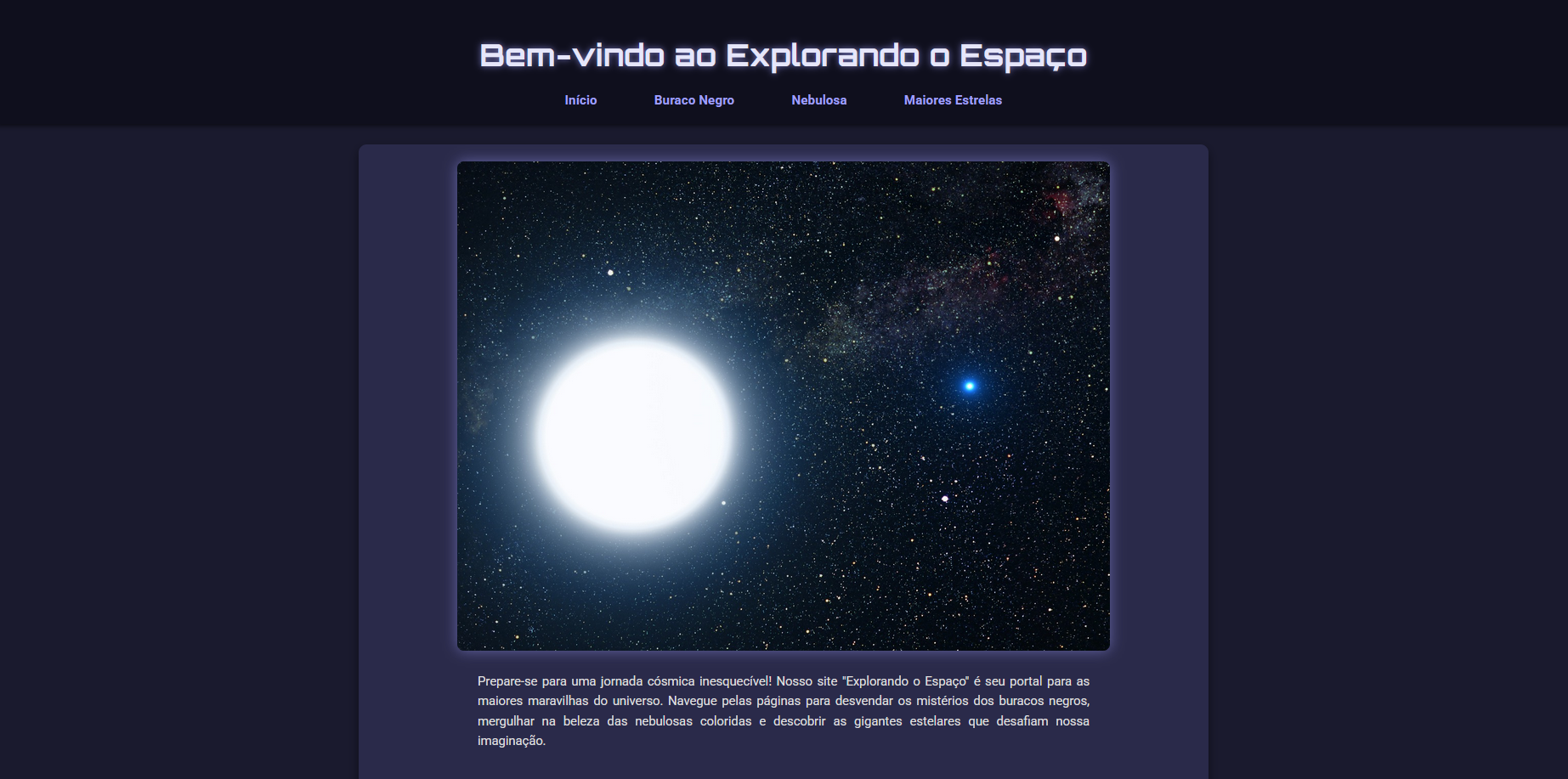 Preview do projeto Explorando o Espaço